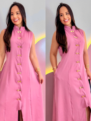 Vestido Chemise Longo Em Tecido Tipo Alfaiataria